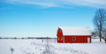 red barn in the snow