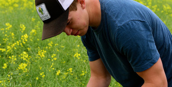 Connor Peirce in canola field