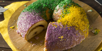mardi gras, king cake, cake, colored sugar