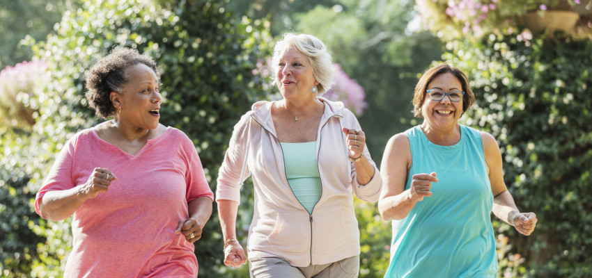 3 senior women walking