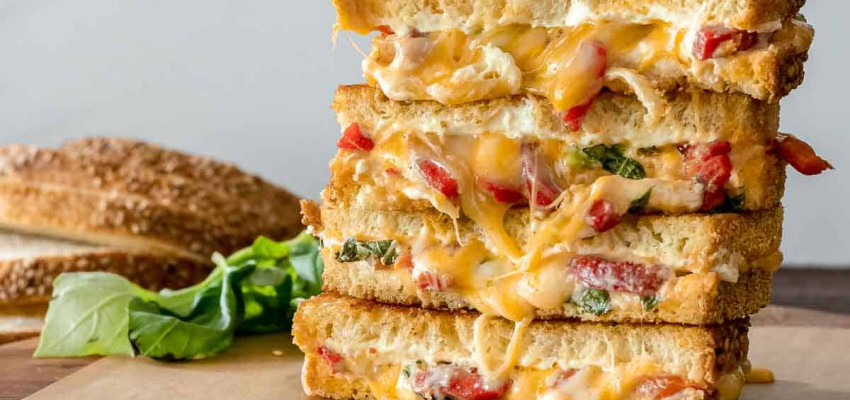 Grilled Cheese with Cream Cheese, Roasted Peppers and Basil