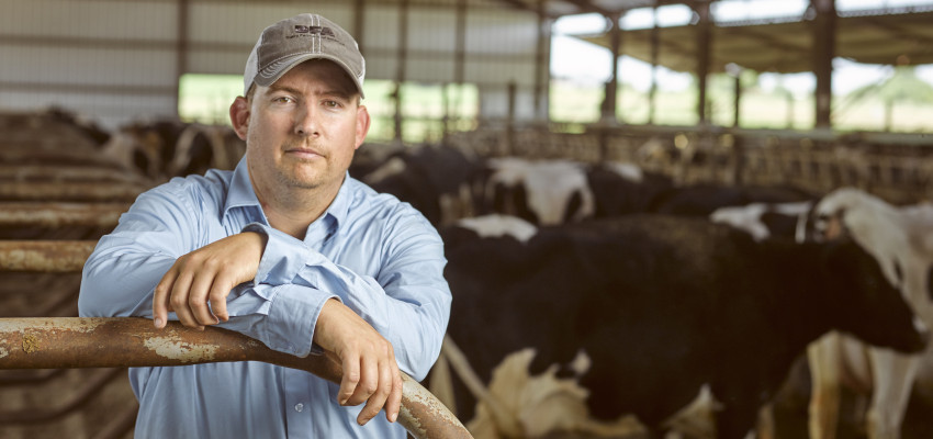 Dairy farmer with cows