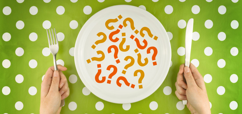 plate with question marks questions about eating healthy