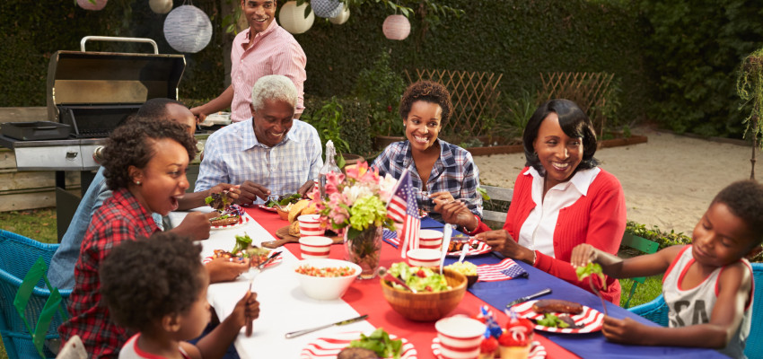 family having a bbq outside