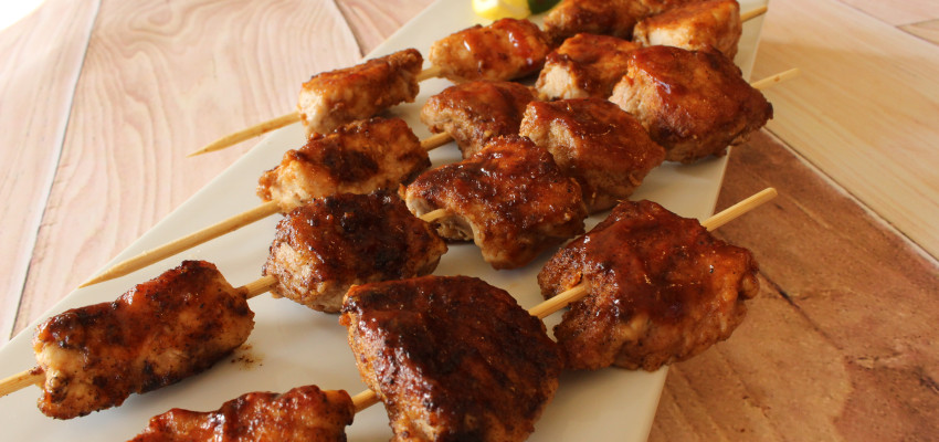 Grilled Pork Kebabs with Honey BBQ Sauce