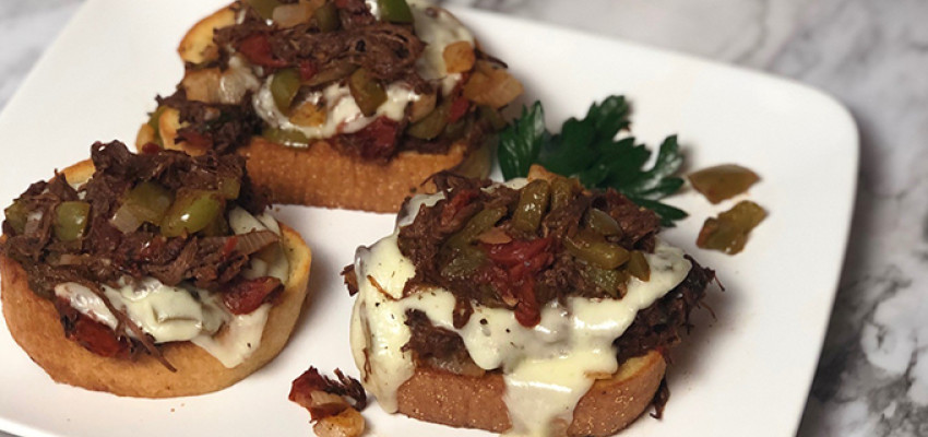 open face Italian beef sandwich