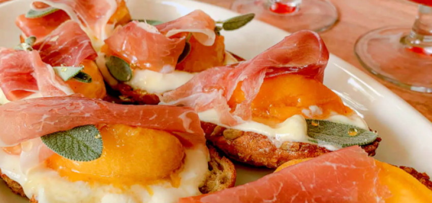 Honey Whipped Ricotta Crostini with Peaches and Prosciutto