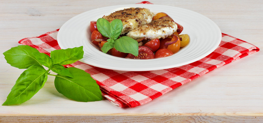 Tomato Salad with Pecan-Crusted Mozzarella Rounds | Chef Alli | Kansas Living Magazine Tomato Salad with Pecan-Crusted Mozzarella Rounds | Chef Alli | Kansas Living Magazine