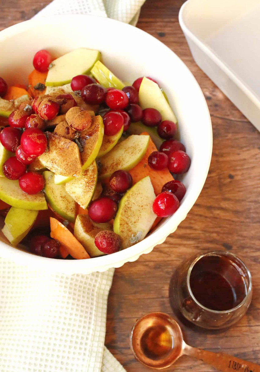 Roasted Sweet Potatoes with Apples and Cranberries