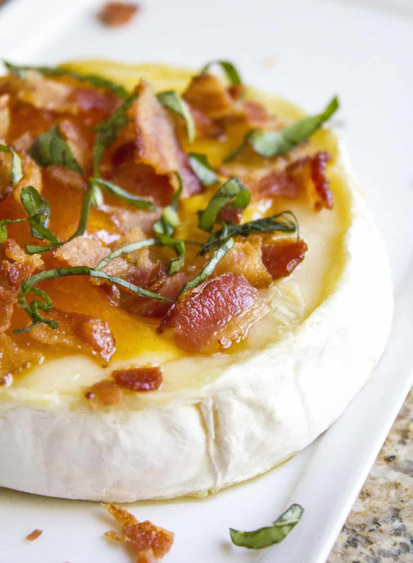 Peach, Basil and Bacon Baked Brie