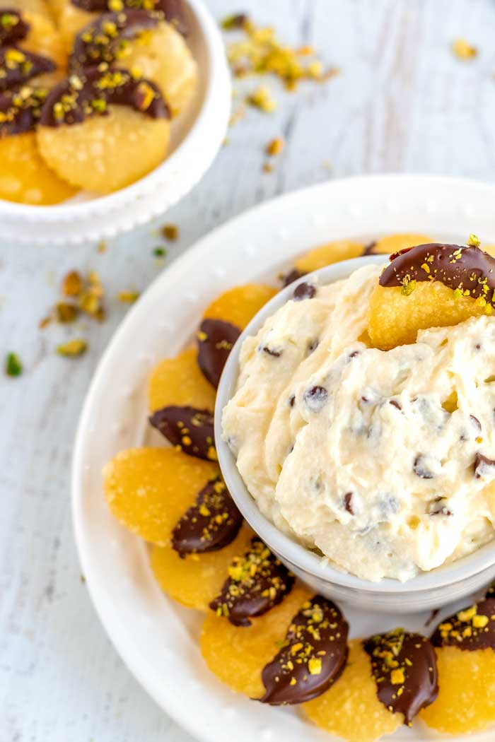 Cannoli Dip with Chocolate Covered Cannoli Chips