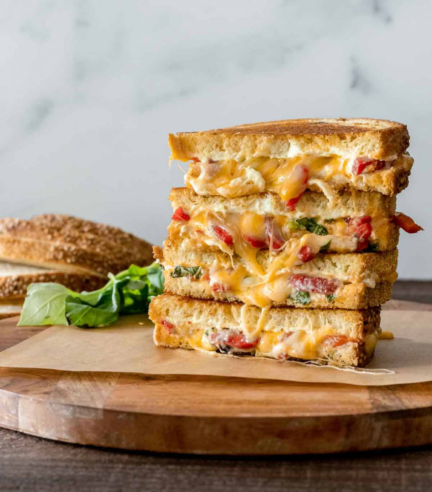Grilled Cheese with Cream Cheese, Roasted Peppers and Basil