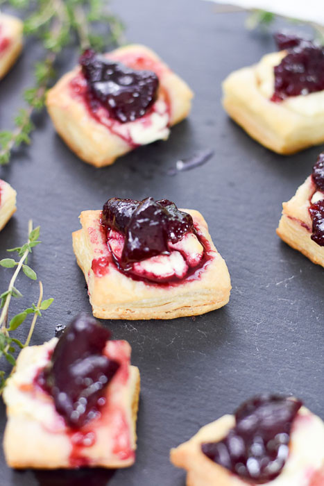 Goat Cheese Cherry Appetizer Bites on Puff Pastry