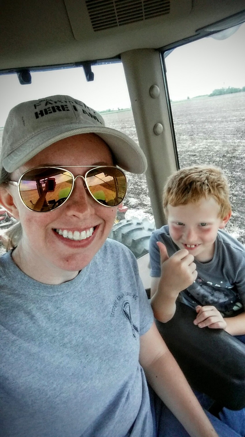 mom and son tractor ride
