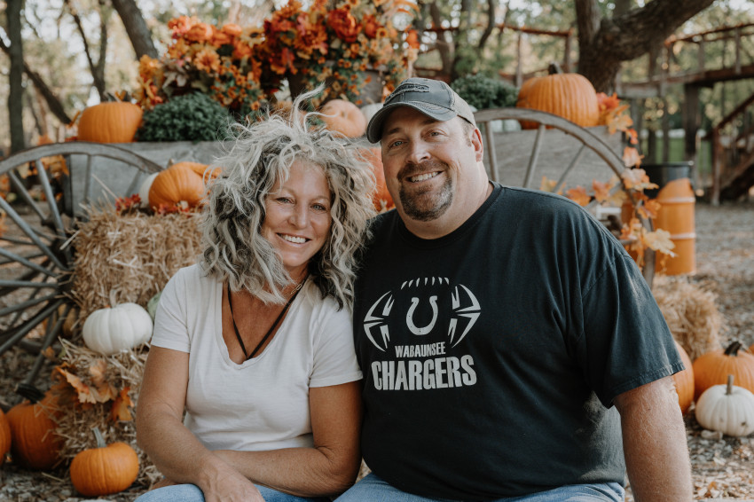 cori and jarrod meseke on their pumpkin patch