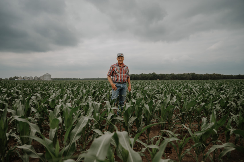 Joe Newland, Kansas Farm Bureau President, in his corn field