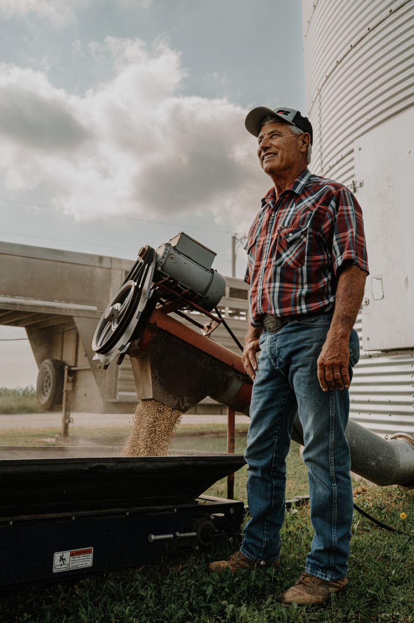 Joe Newland loads semi with soybeans