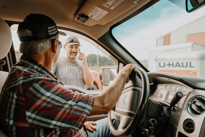 Joe Newland talks to son Wade