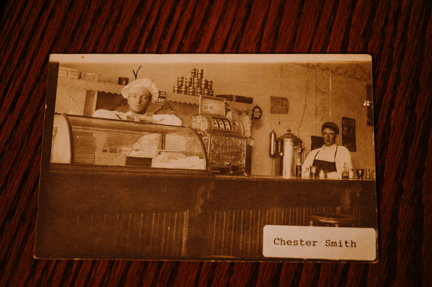 Chester Smith (left) worked at the Cafe in Leoti. His farm was designated a Kansas Farm Bureau Century Farm in 2026.