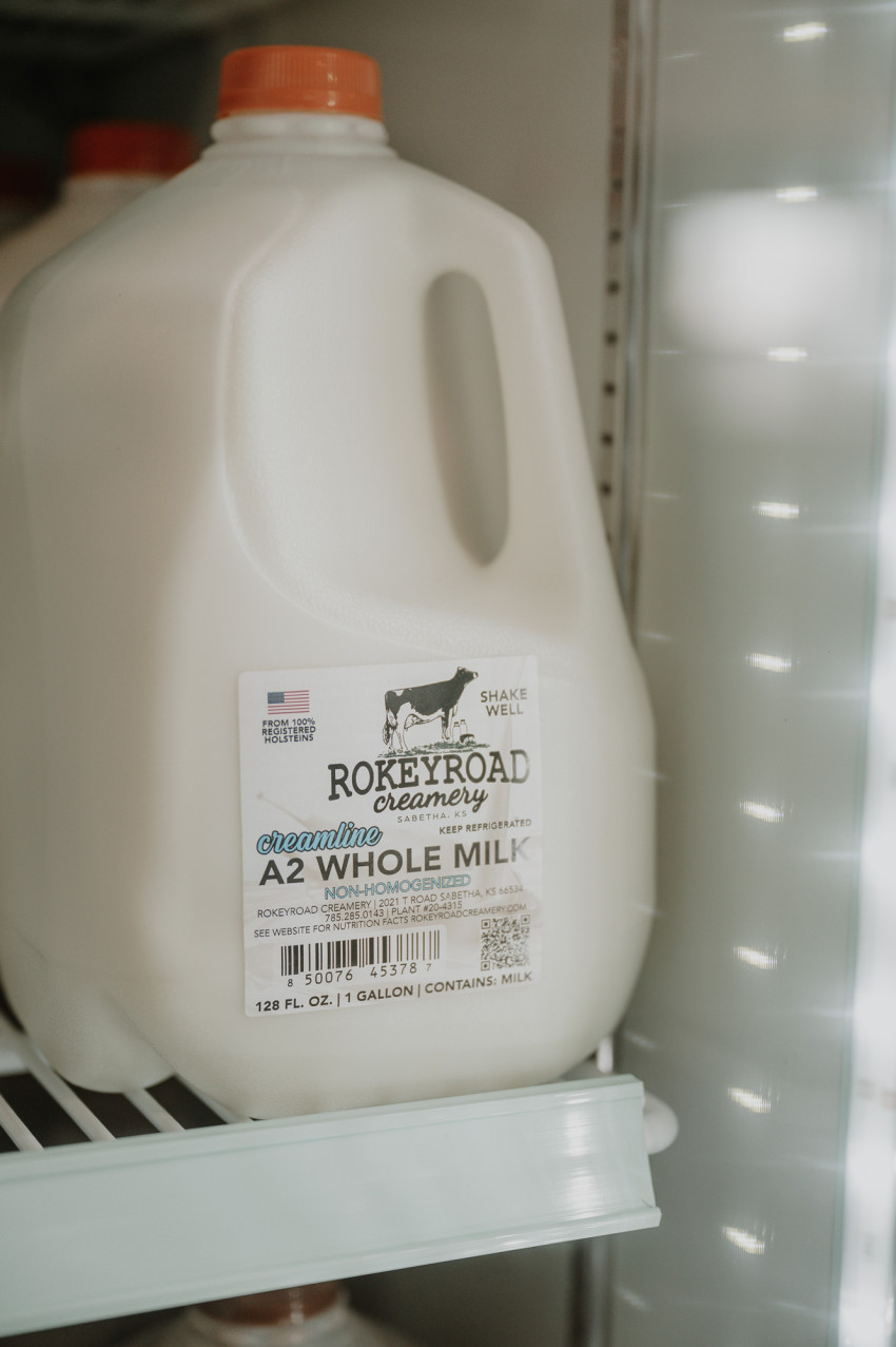 Rokeyroad Creamery sells A2 milk in their creamery fridge