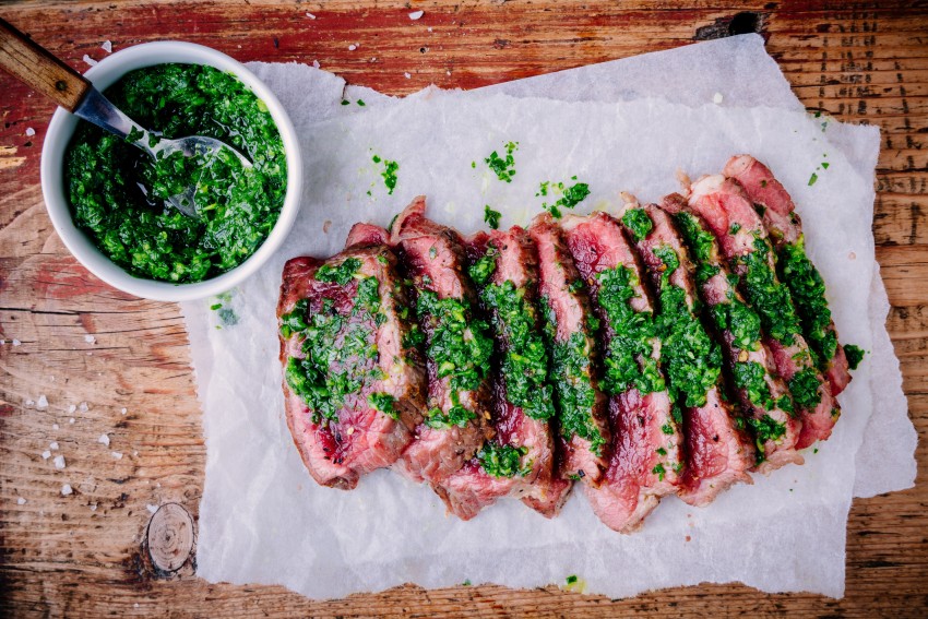 beef with chimichurri sauce