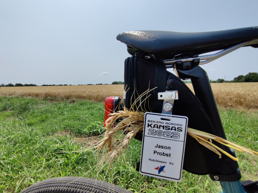 biking across Kansas probst bike with wheat