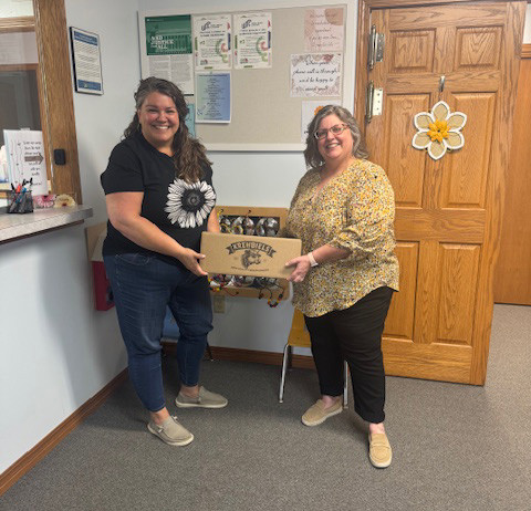 Coldwater/Wilmore Food Bank and Stephanie Murphey and County Health nurse Jerri McKnight accepted the donation in Comanche County. Stephanie Murphey with the Coldwater/Wilmore Food Bank and County Health nurse Jerri McKnight accepted the donation of elk snack sticks in Comanche County.