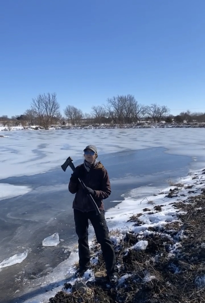 brandi buzzard with axe - winter ranching