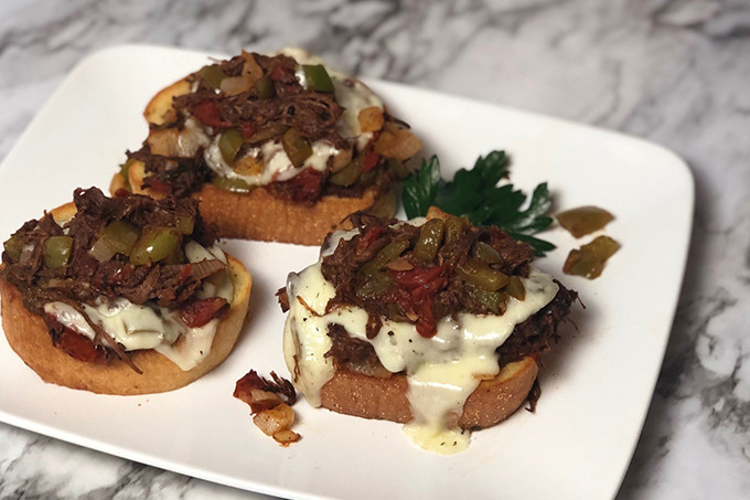 open face Italian beef sandwich