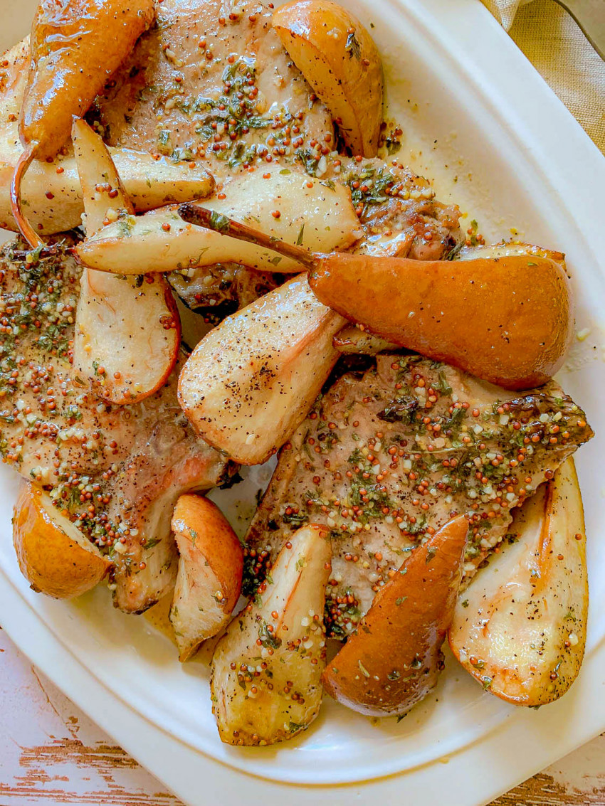 Pan Seared Pork Chops with Maple Roasted Pears