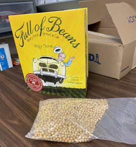 Full of Beans children's book and soybeans