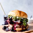 Red, White and Blueberry Bacon Burger with Basil Aioli